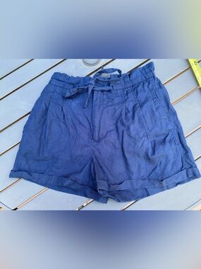Magaschoni Navy Linen Elastic-Waist Shorts